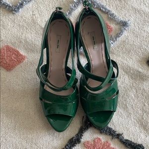 Miu Miu green patent leather platform sandals